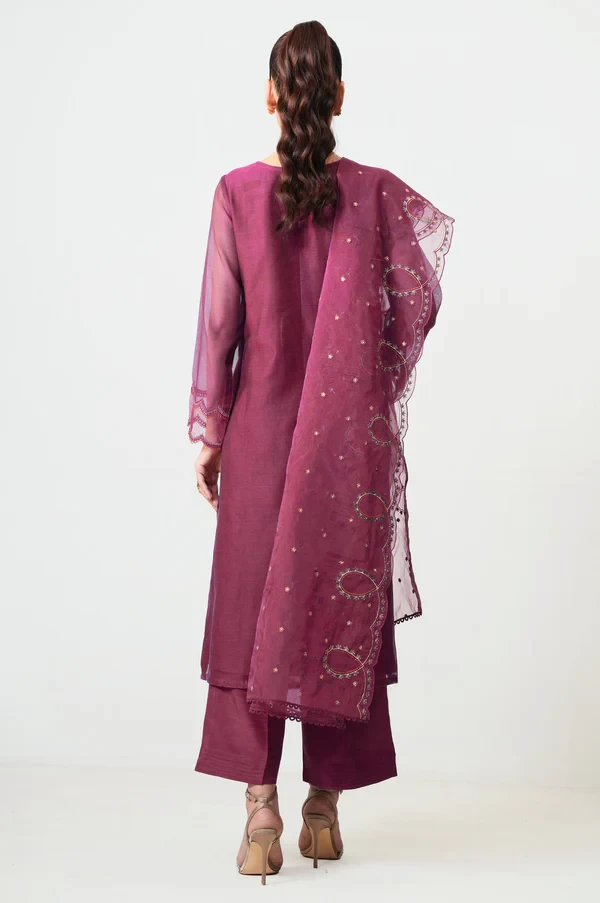 3 Piece Embroidered Khaddi Net Suit  SKU: WUM35114