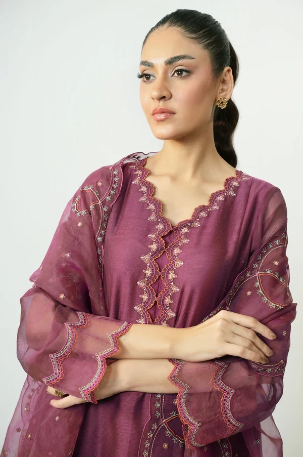 3 Piece Embroidered Khaddi Net Suit  SKU: WUM35114