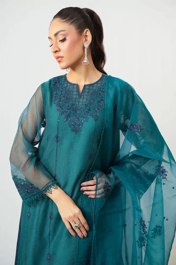 3 Piece Embroidered Khaddi Net Suit SKU: WUM35115