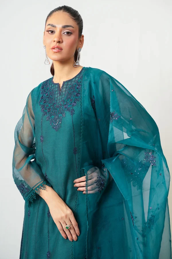 3 Piece Embroidered Khaddi Net Suit SKU: WUM35115