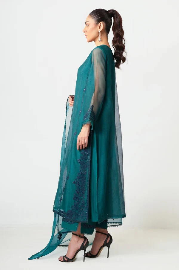 3 Piece Embroidered Khaddi Net Suit SKU: WUM35115