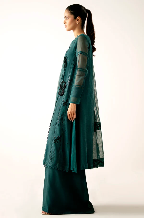 3 Piece Embroidered Khaddi Net Suit  SKU: WUM34203