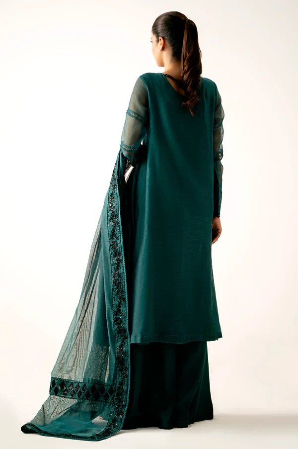 3 Piece Embroidered Khaddi Net Suit  SKU: WUM34203