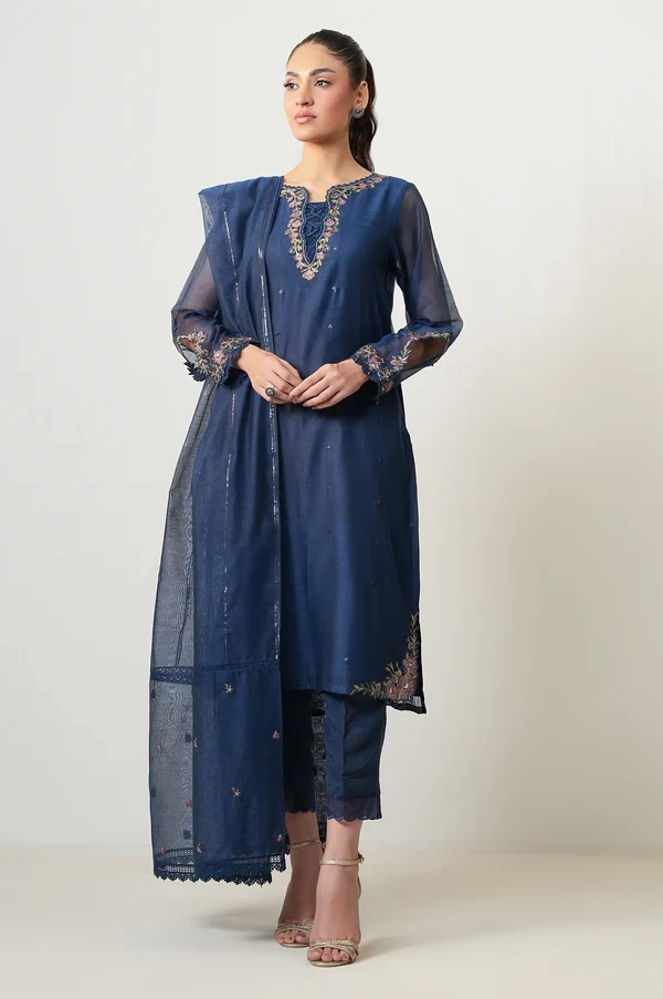3 Piece Embroidered Khaddi Net Suit  SKU: WUM35113