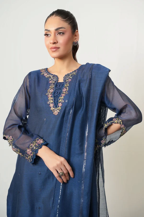 3 Piece Embroidered Khaddi Net Suit  SKU: WUM35113