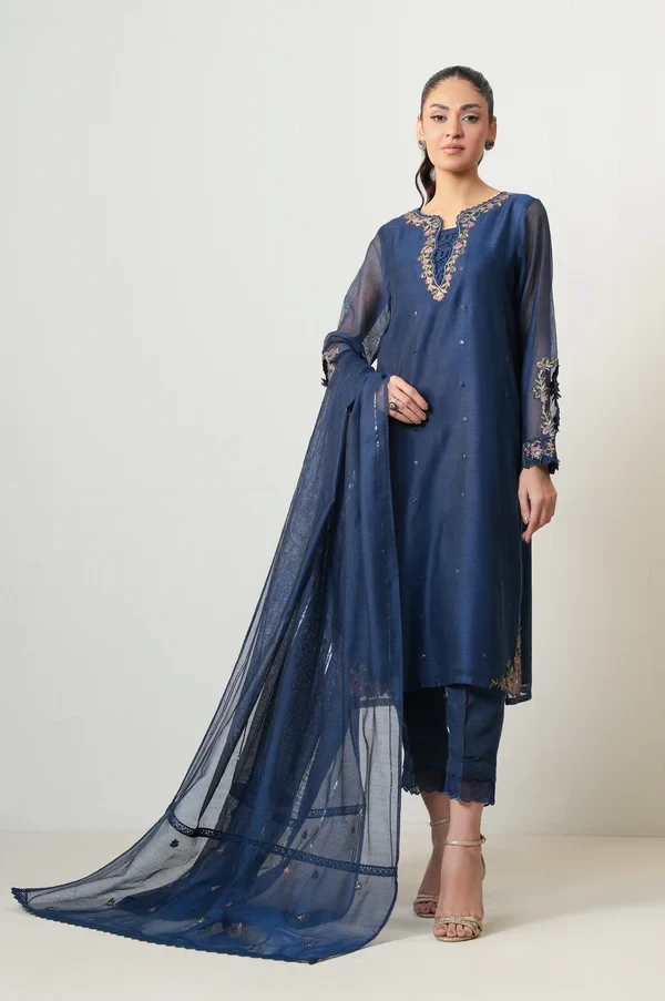 3 Piece Embroidered Khaddi Net Suit  SKU: WUM35113