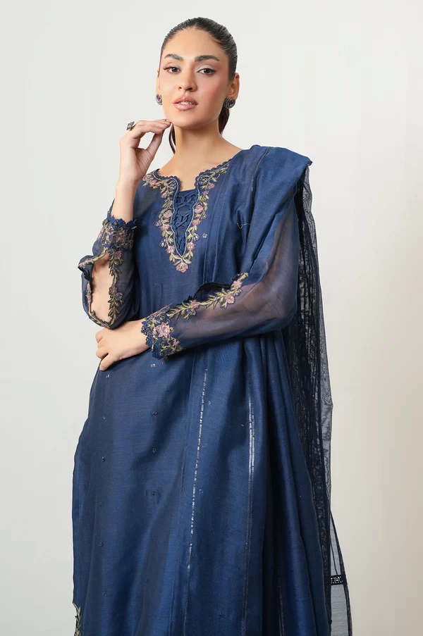 3 Piece Embroidered Khaddi Net Suit  SKU: WUM35113