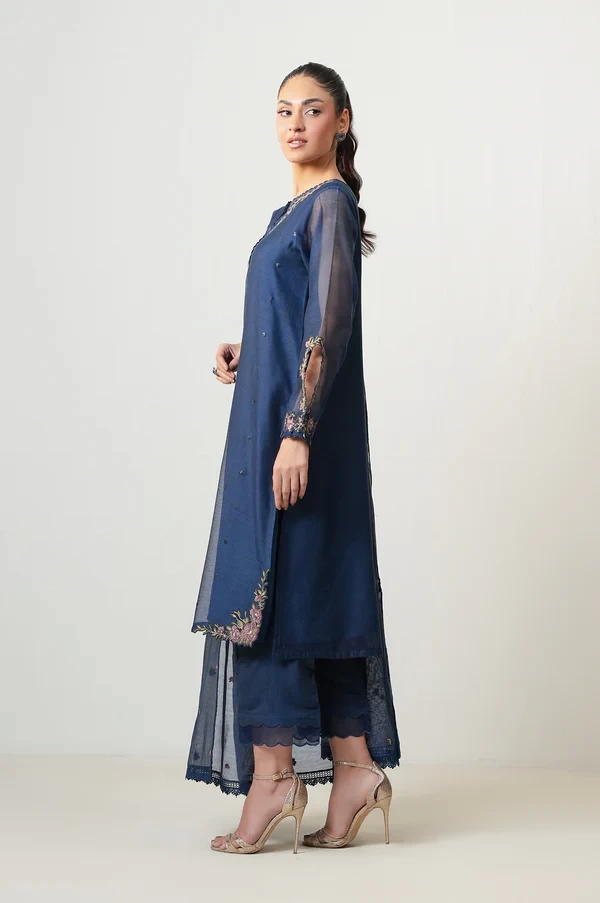 3 Piece Embroidered Khaddi Net Suit  SKU: WUM35113