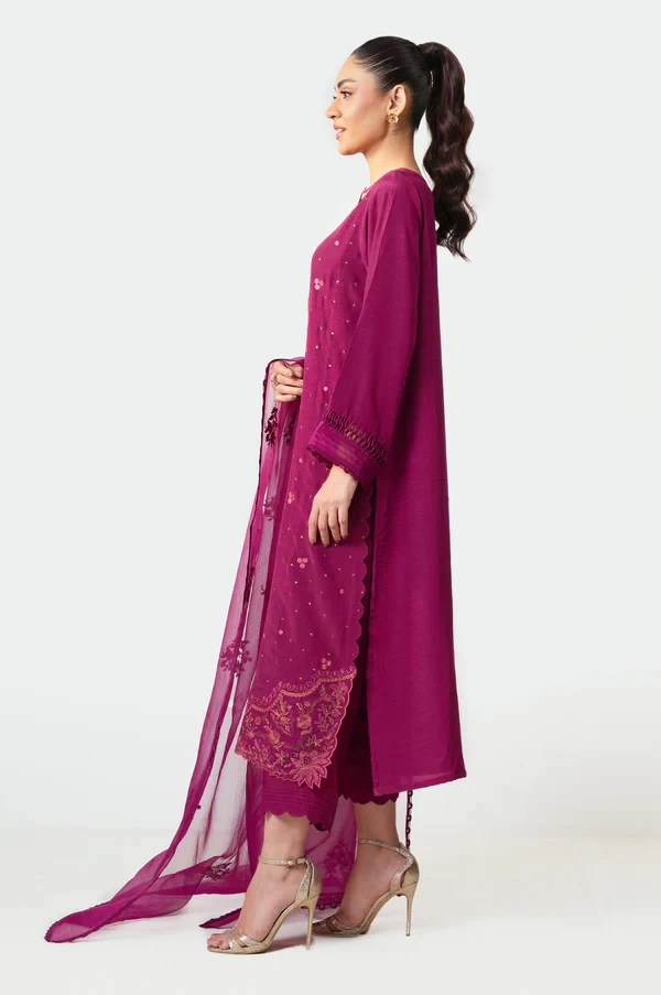 3 Piece Embroidered Raw Silk Suit  SKU: WUM35103