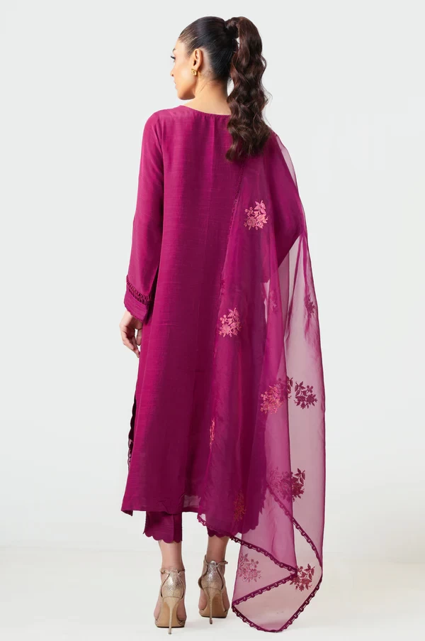 3 Piece Embroidered Raw Silk Suit  SKU: WUM35103