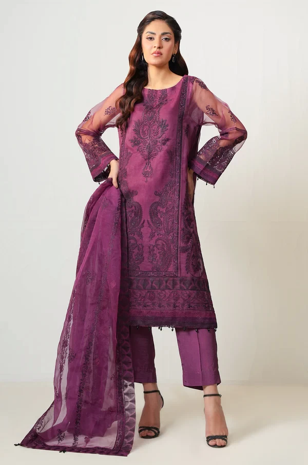 3 Piece Embroidered Organza Suit  SKU: WOM34144