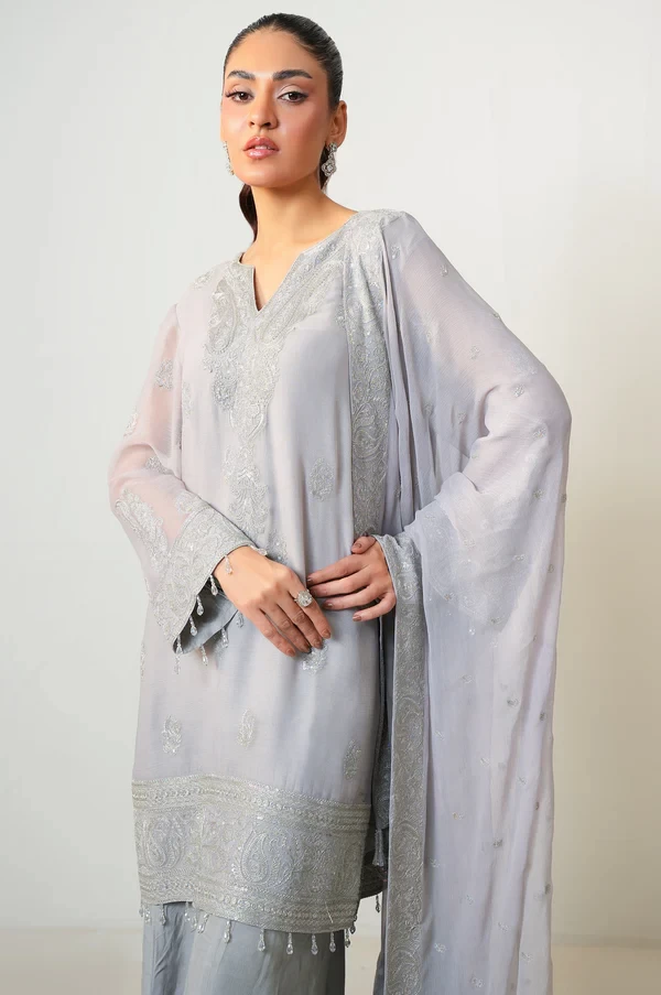 3 Piece Embroidered Chiffon Suit  SKU: WOM34132
