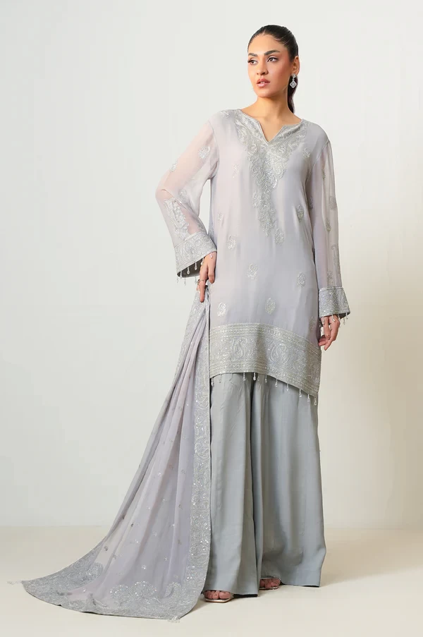 3 Piece Embroidered Chiffon Suit  SKU: WOM34132