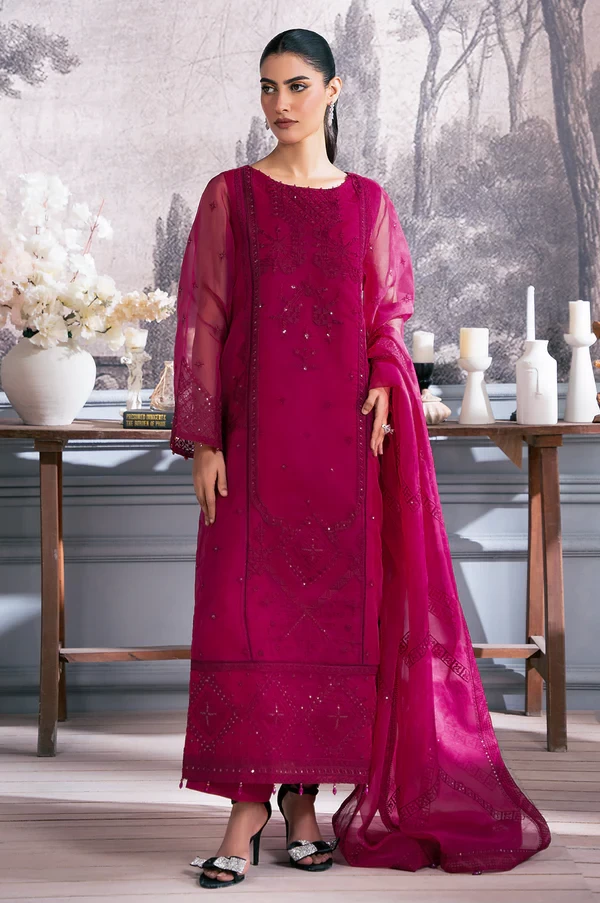 3 Piece Embroidered Semi Formal Organza Suit  SKU: WOM34128
