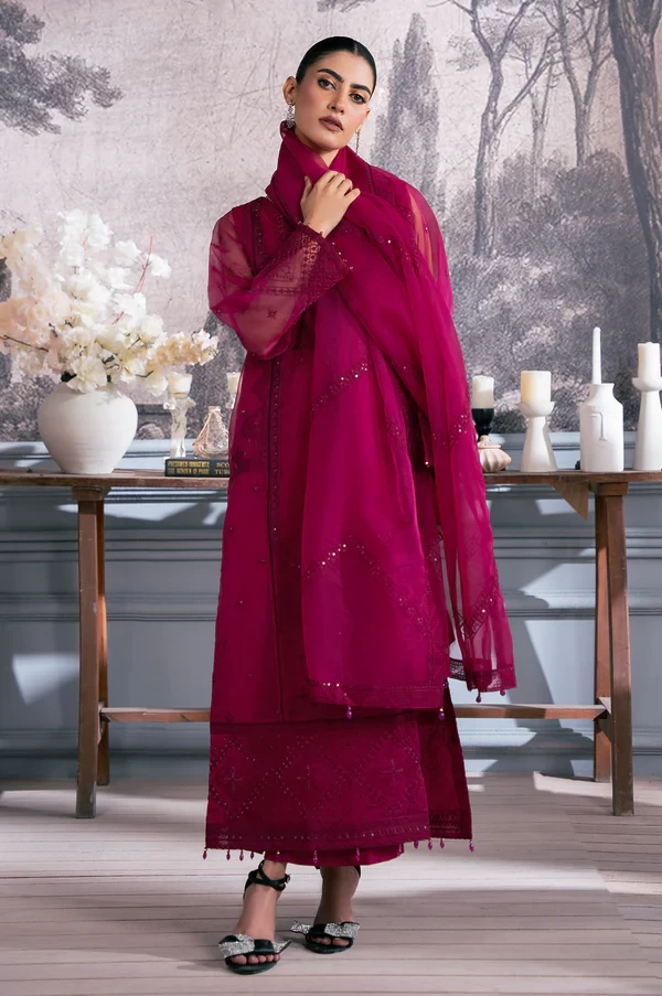 3 Piece Embroidered Semi Formal Organza Suit  SKU: WOM34128