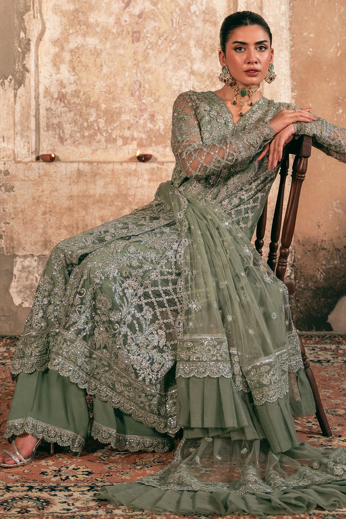 4822-ALAMZAIB EMBROIDERED SILK NET