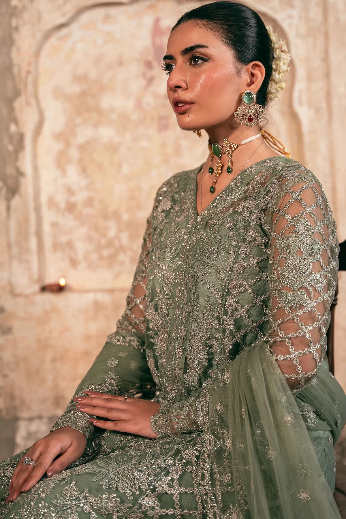 4822-ALAMZAIB EMBROIDERED SILK NET
