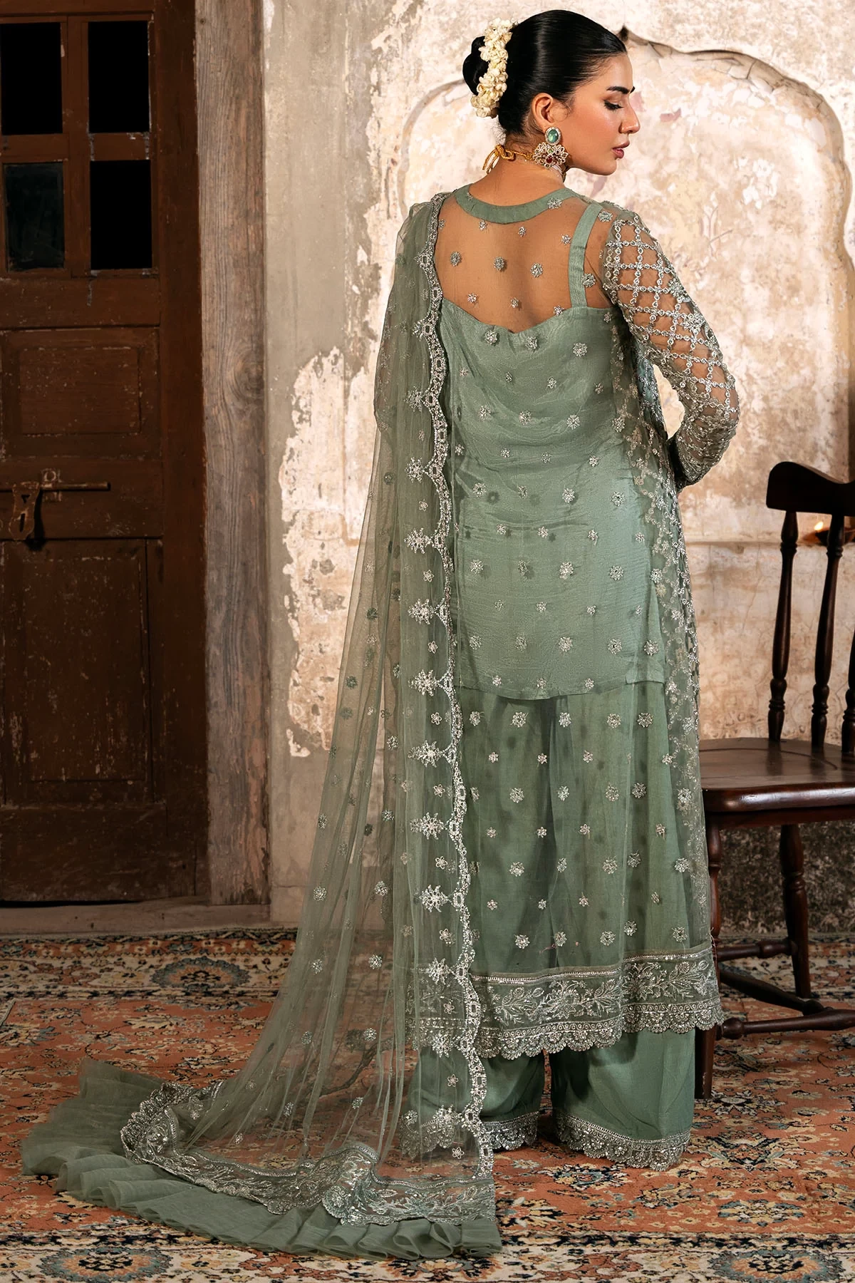 4822-ALAMZAIB EMBROIDERED SILK NET