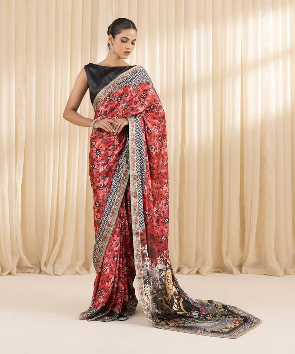 Printed Satin Saree SKU: 0000USSAC245