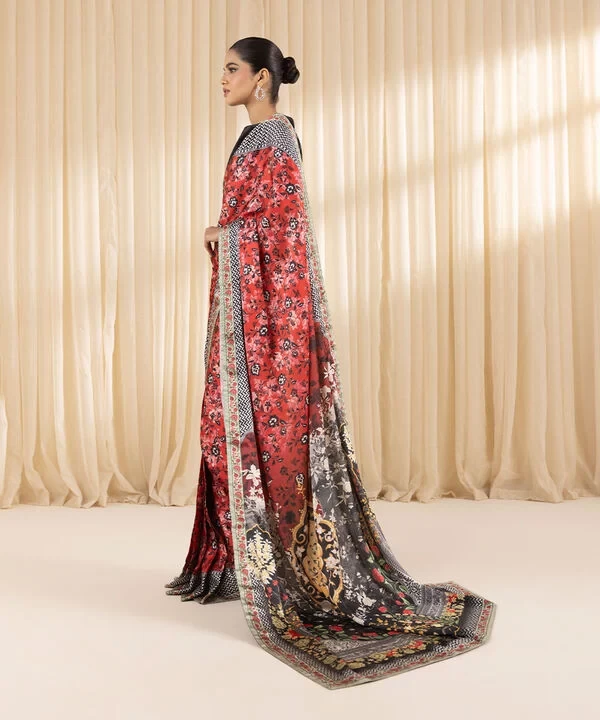Printed Satin Saree SKU: 0000USSAC245