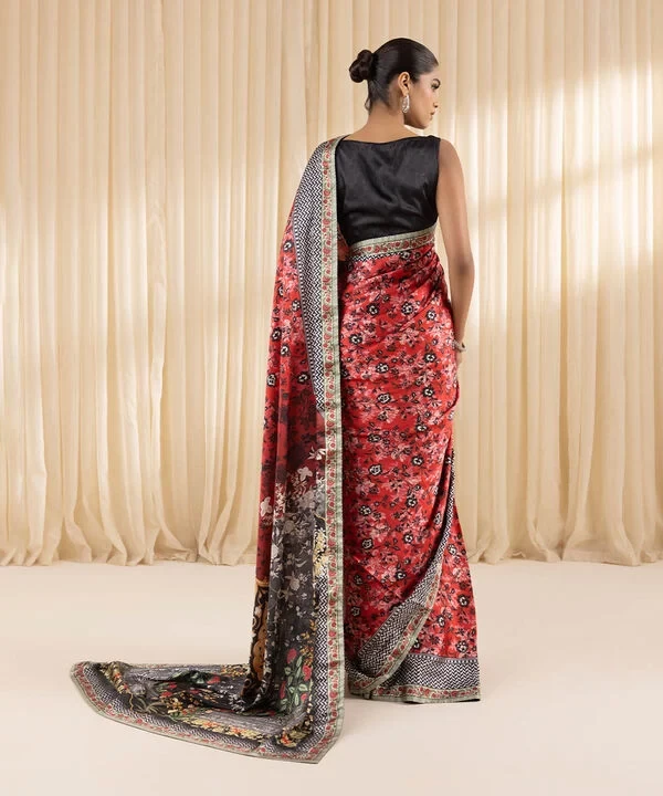 Printed Satin Saree SKU: 0000USSAC245