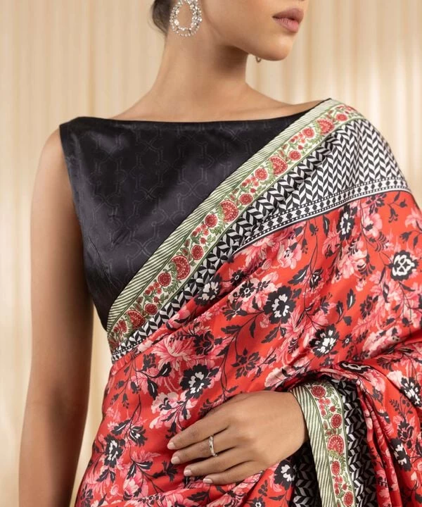 Printed Satin Saree SKU: 0000USSAC245