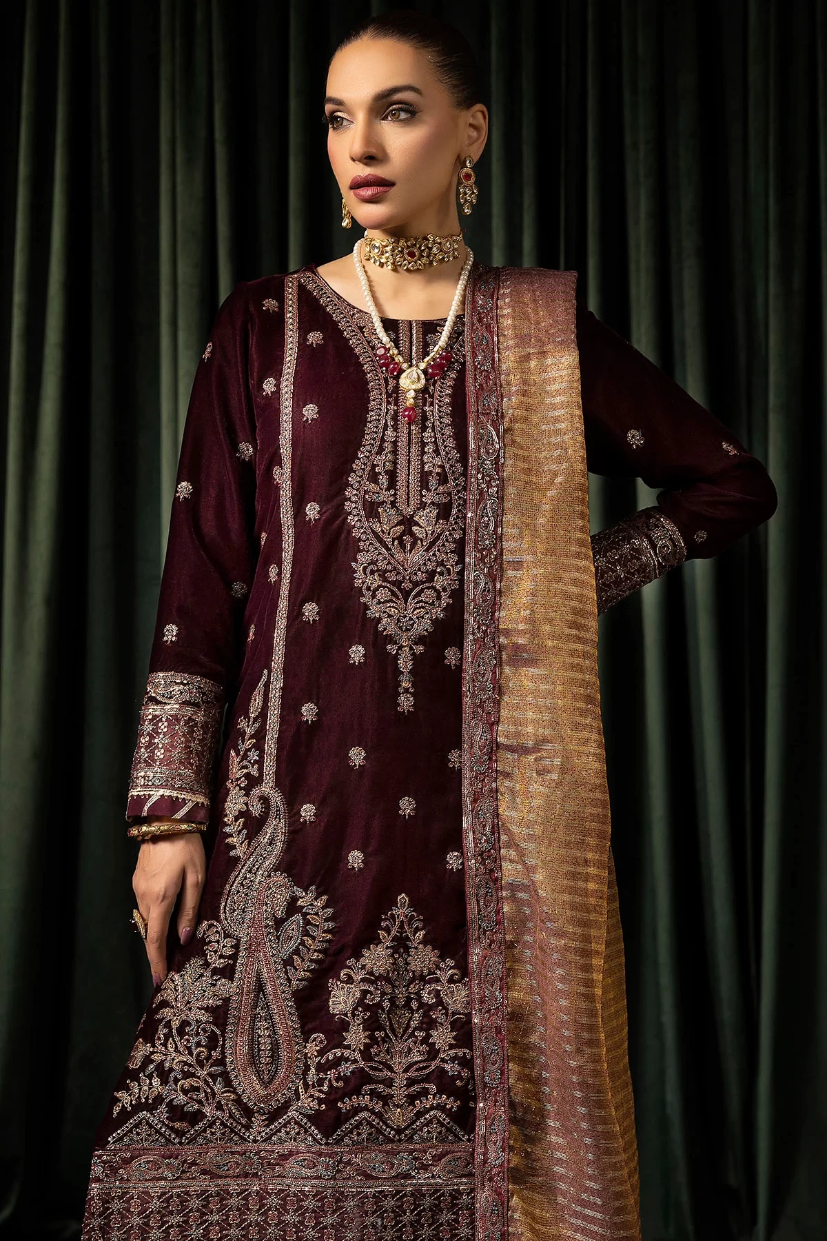 5096-DAISHA EMBROIDERED VELVET UNSTITCHED - MWU05096-999-DAISHA