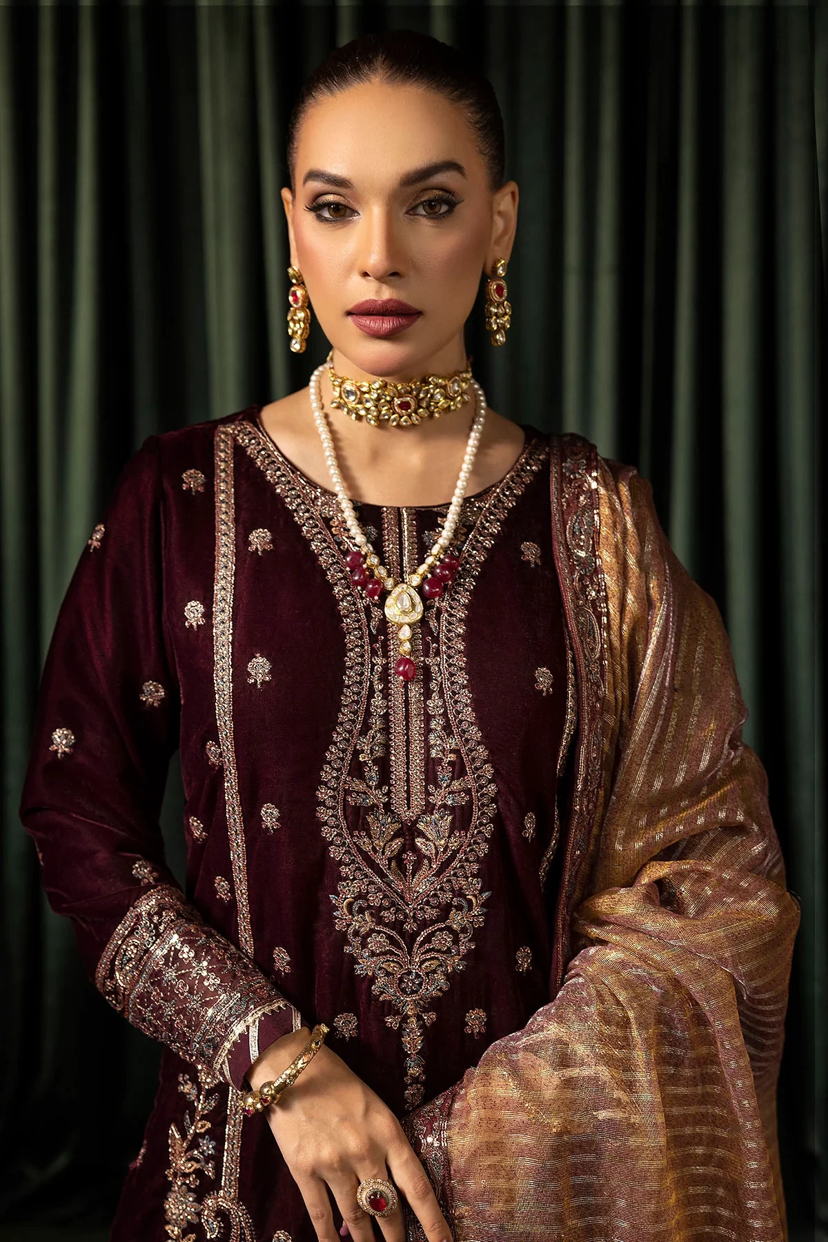 5096-DAISHA EMBROIDERED VELVET UNSTITCHED - MWU05096-999-DAISHA