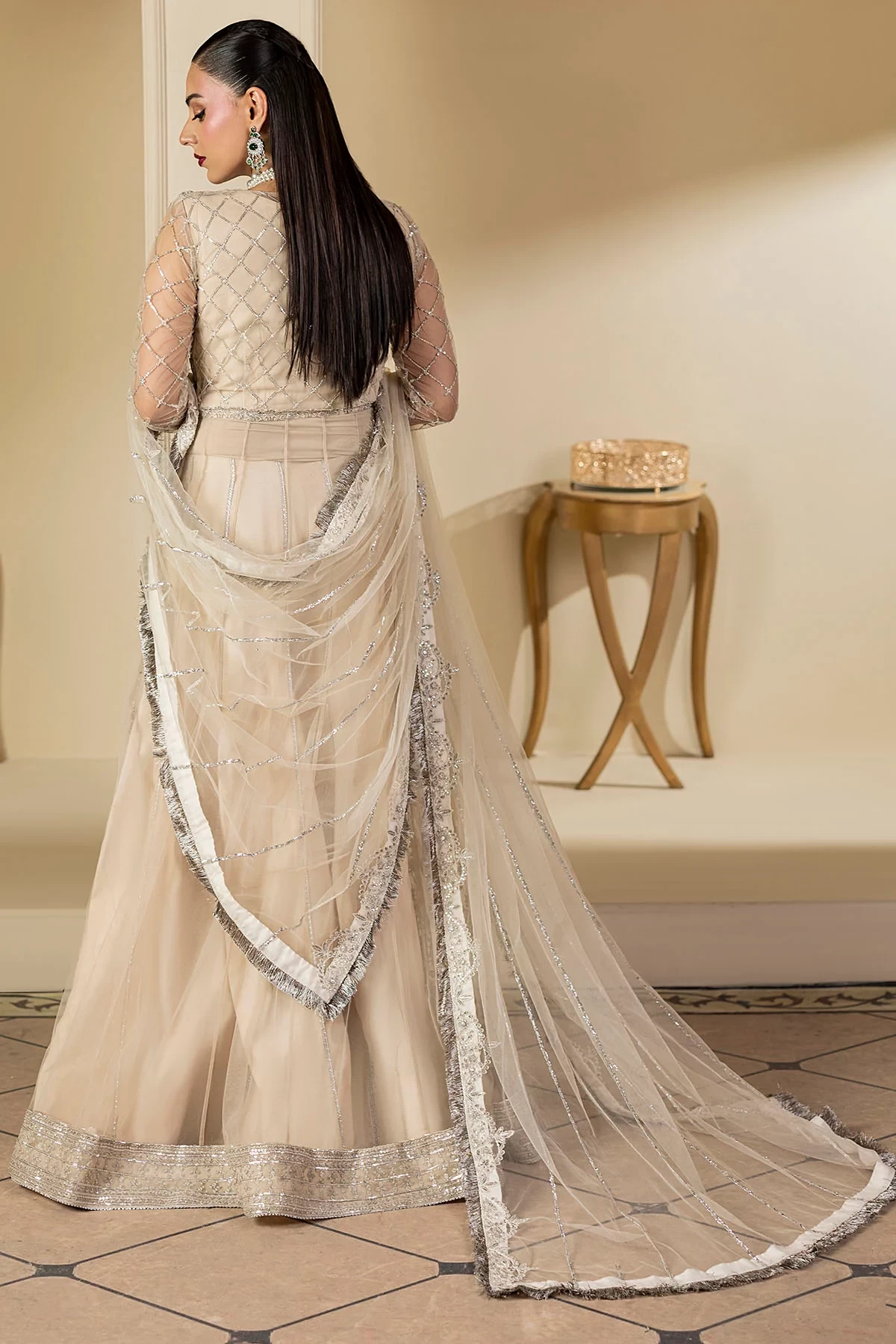 5131-DOVE EMBROIDERED SILK NET - MWU05131-999-DOVE