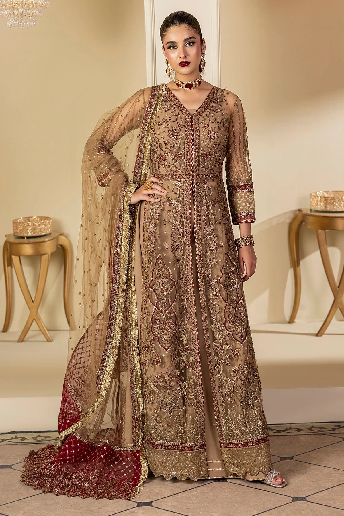 5132-MYLAH EMBROIDERED SILK NET - MWU05132-999-MYLAH