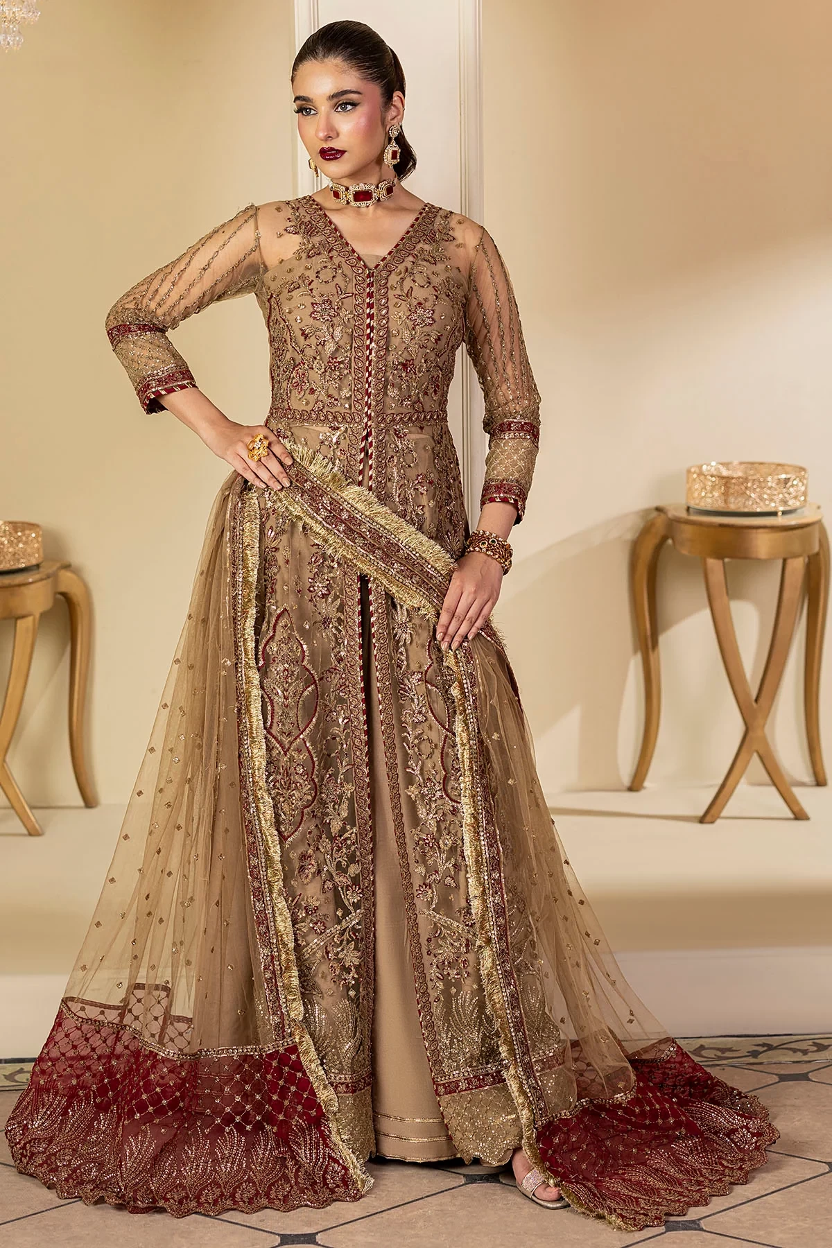 5132-MYLAH EMBROIDERED SILK NET - MWU05132-999-MYLAH