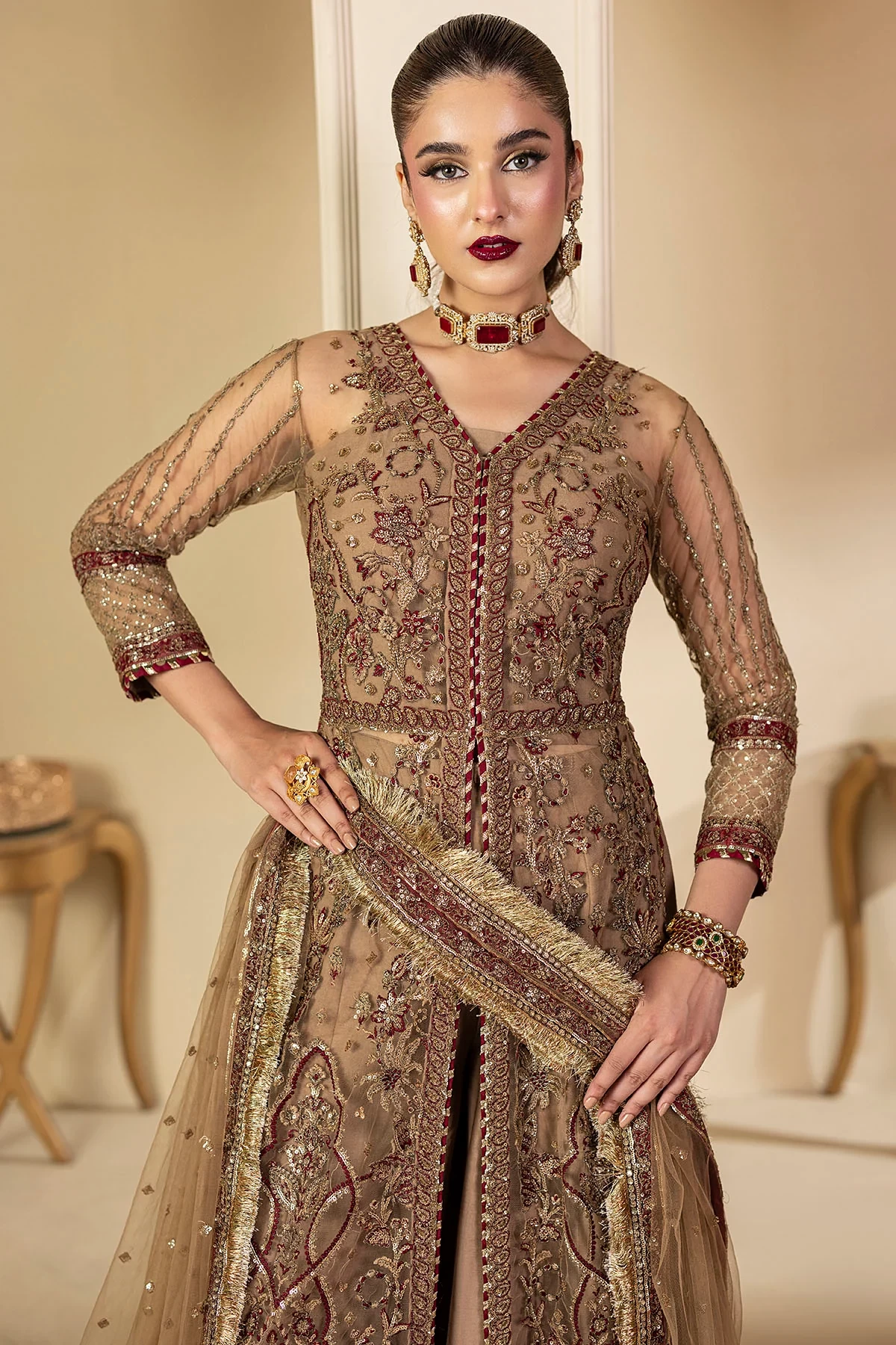 5132-MYLAH EMBROIDERED SILK NET - MWU05132-999-MYLAH