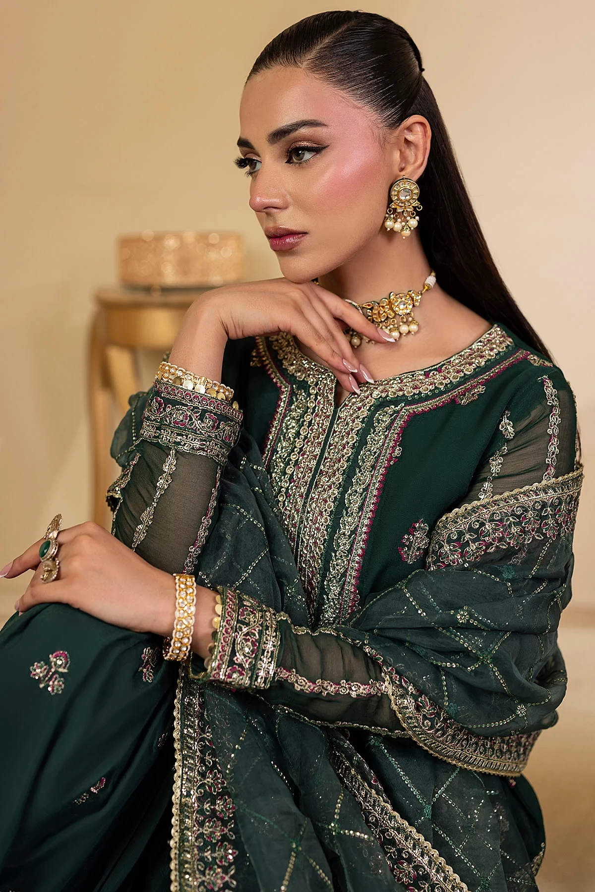 5135-JADE EMBROIDERED CRINKLE CHIFFON  - MWU05135-999-JADE