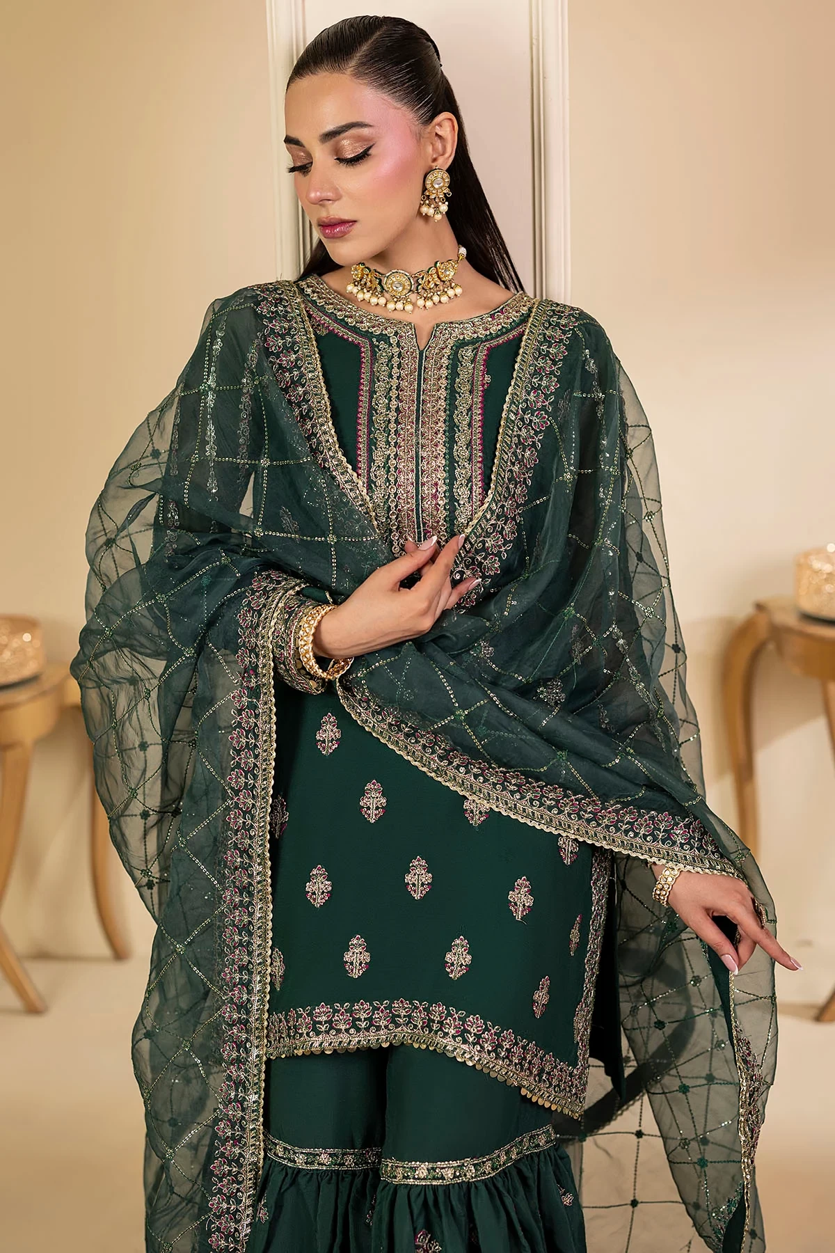 5135-JADE EMBROIDERED CRINKLE CHIFFON  - MWU05135-999-JADE