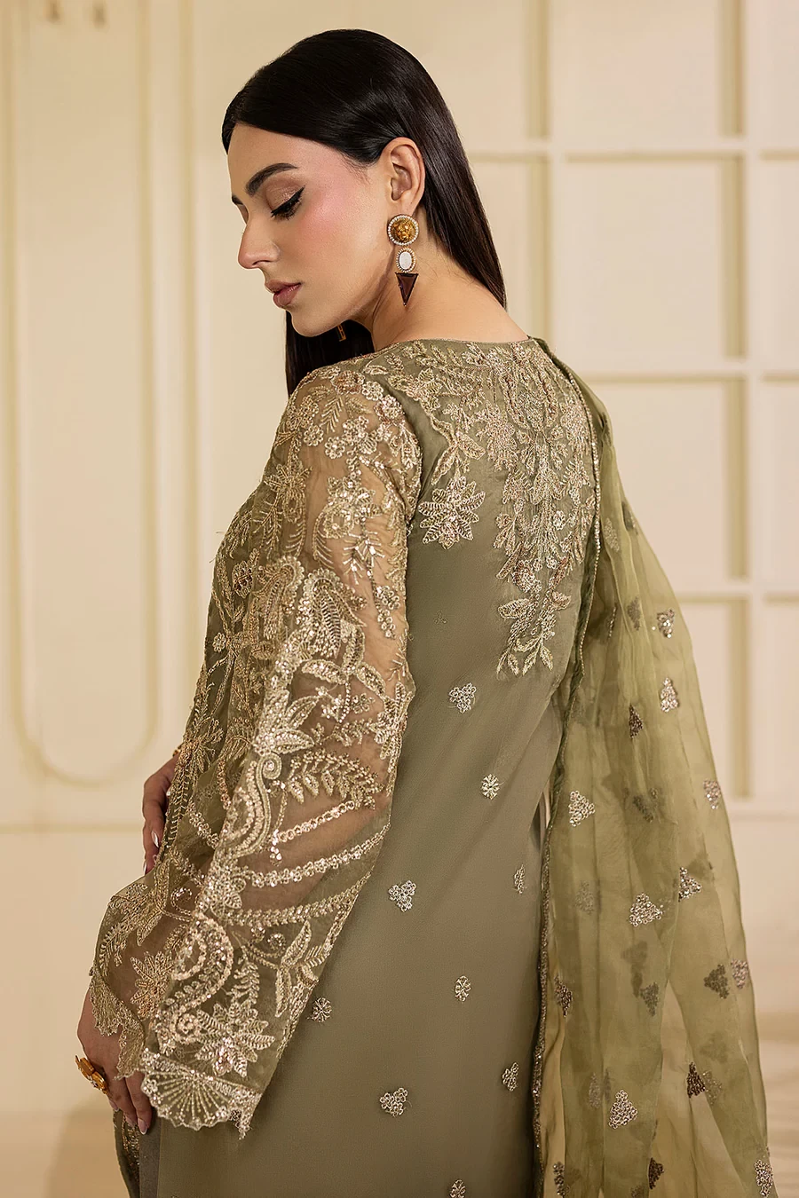 5137-GREEN EMBROIDERED ORGANZA - MWU05137-999-GREEN