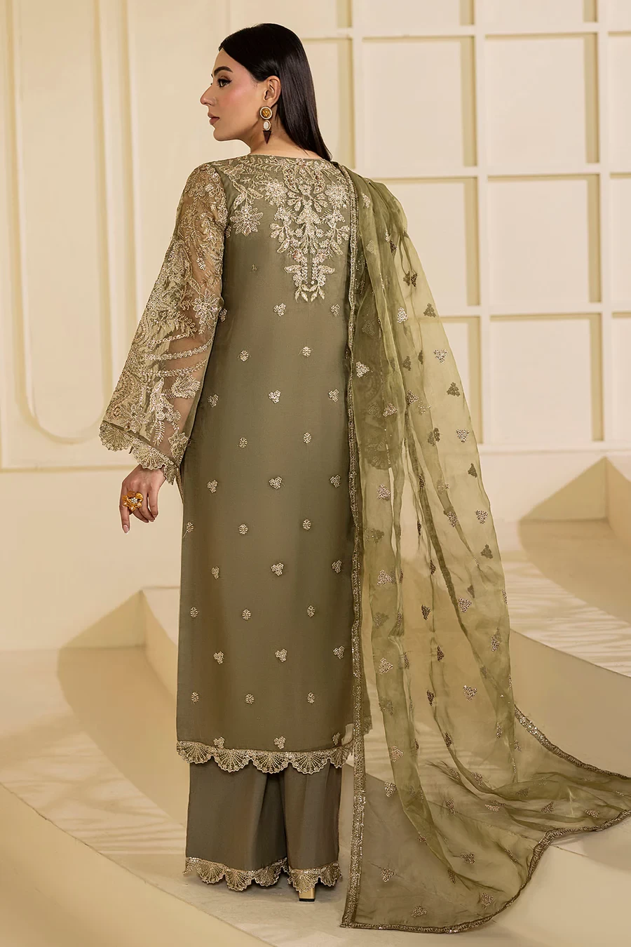 5137-GREEN EMBROIDERED ORGANZA - MWU05137-999-GREEN