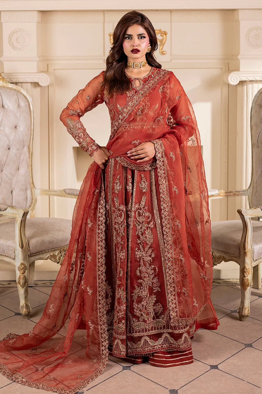 5139-BRANDY EMBROIDERED ORGANZA - MWU05139-999-BRANDY