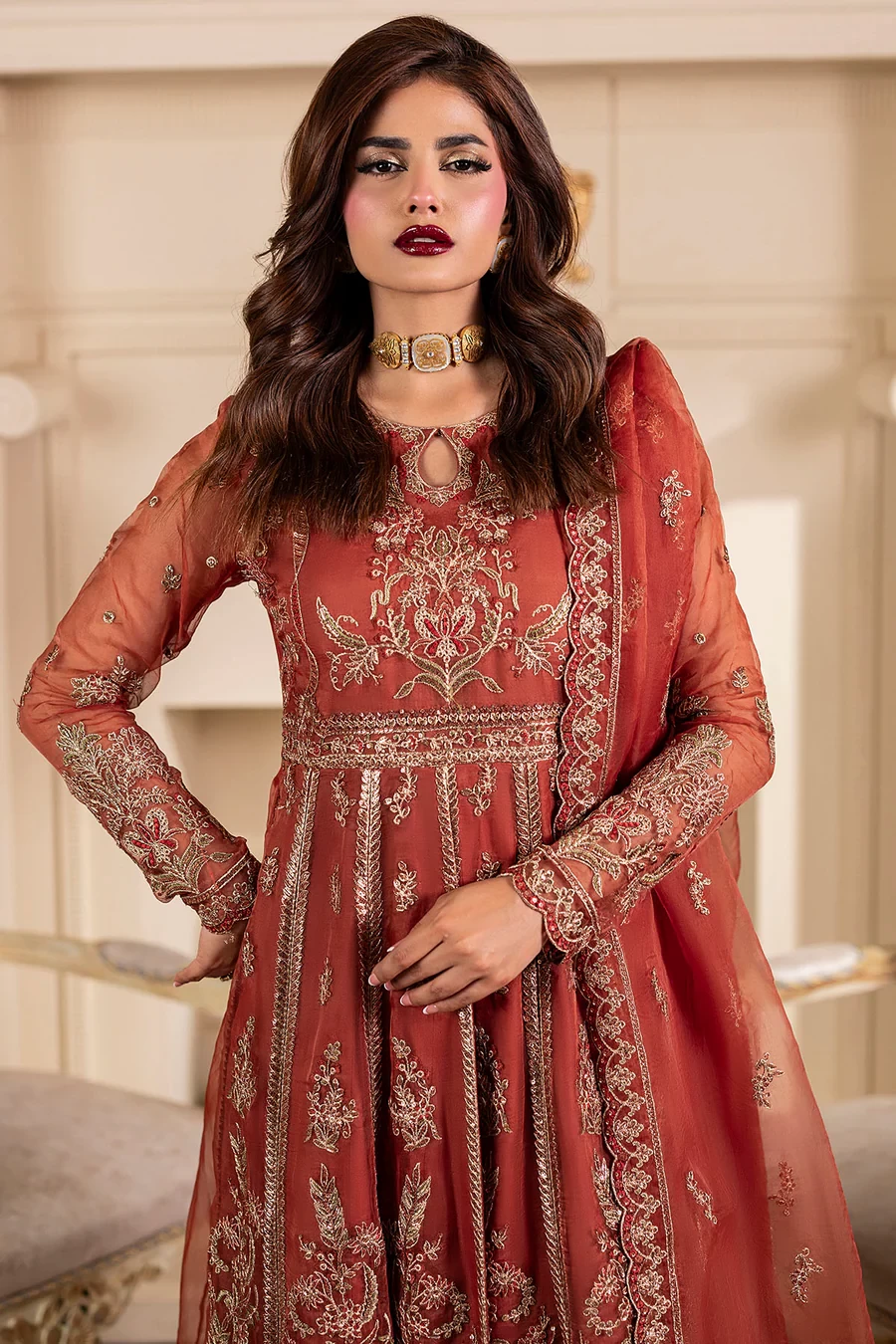 5139-BRANDY EMBROIDERED ORGANZA - MWU05139-999-BRANDY