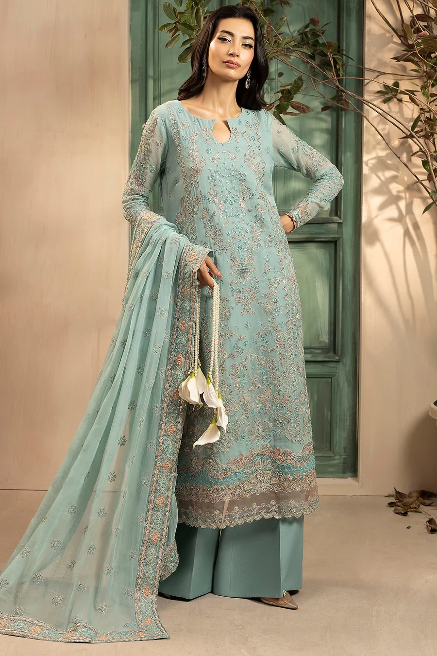 5574-FLORA EMBROIDERED CRINKLE CHIFFON - MWU05574-999-FLORA