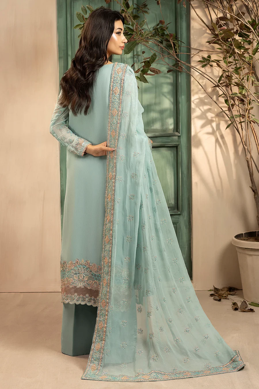 5574-FLORA EMBROIDERED CRINKLE CHIFFON - MWU05574-999-FLORA