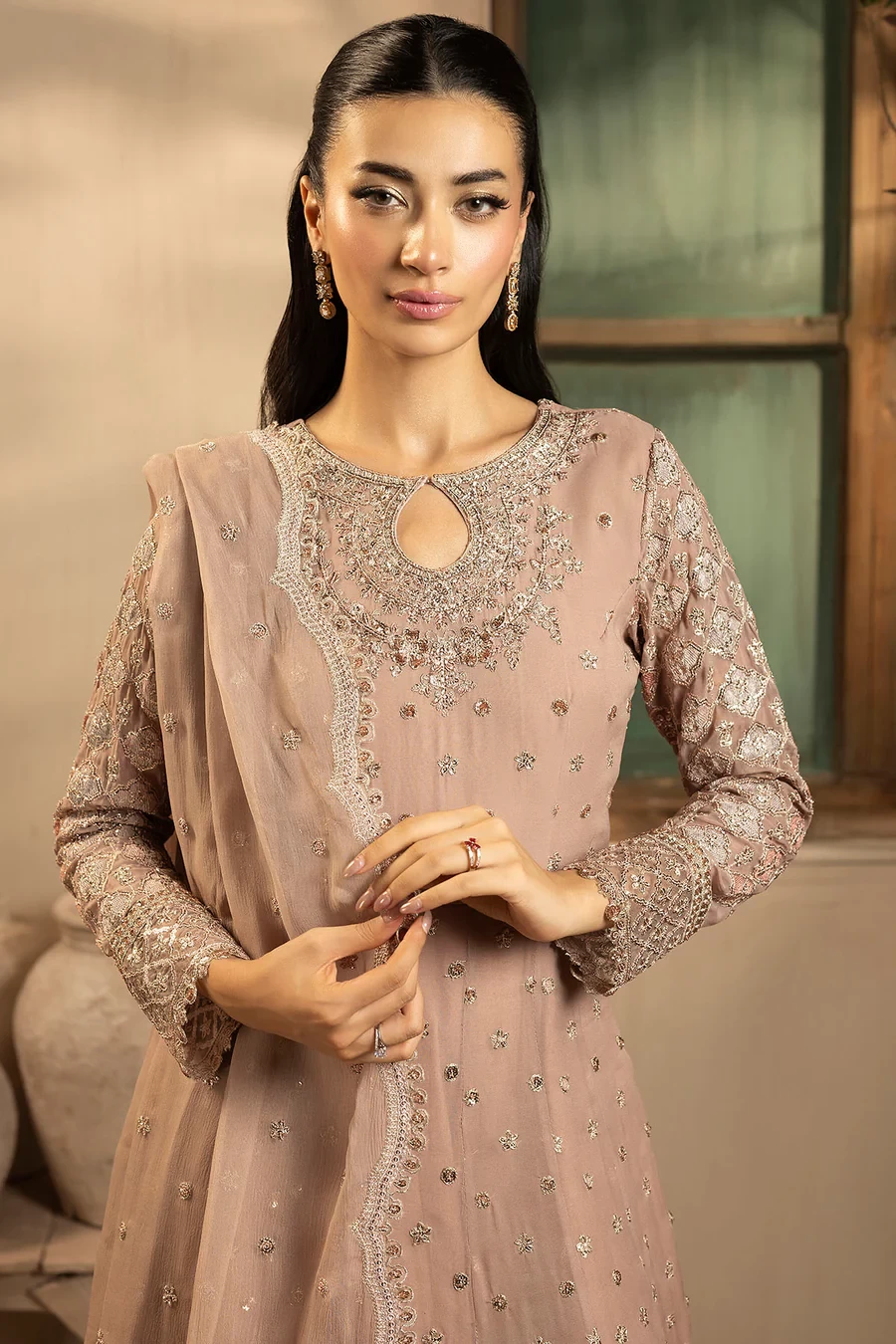 5575-LILLIA EMBROIDERED CRINKLE CHIFFON - MWU05575-999-LILLIA