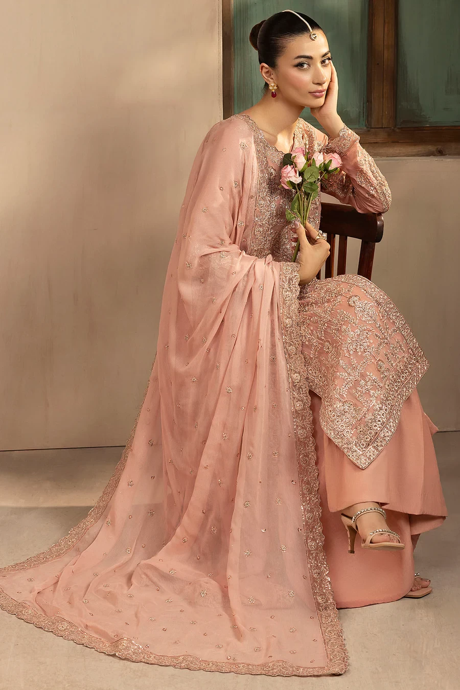 5576-PEARL EMBROIDERED CRINKLE CHIFFON - MWU05576-999-PEARL