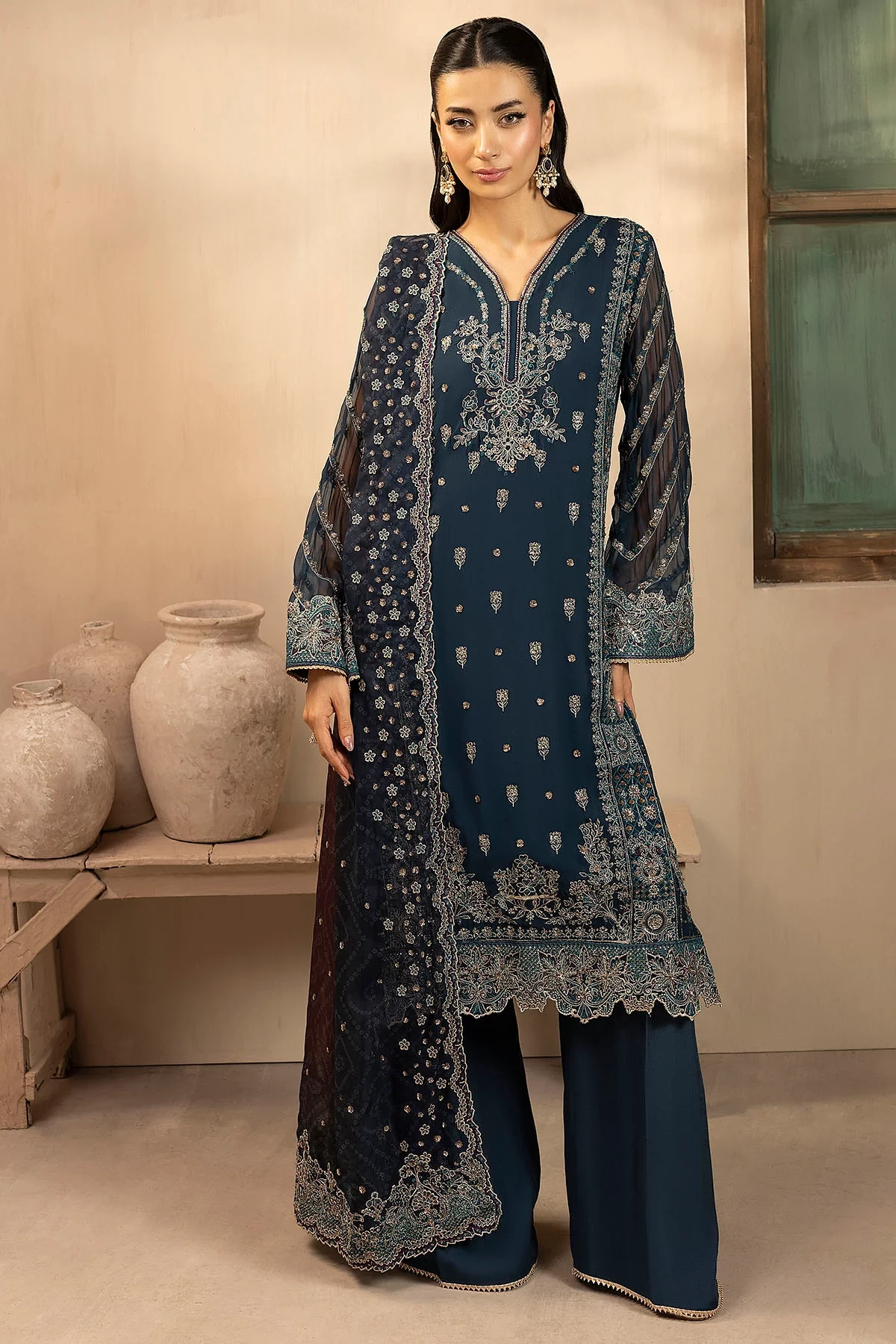 5581-DELLA EMBROIDERED CRINKLE CHIFFON - MWU05581-999-DELLA