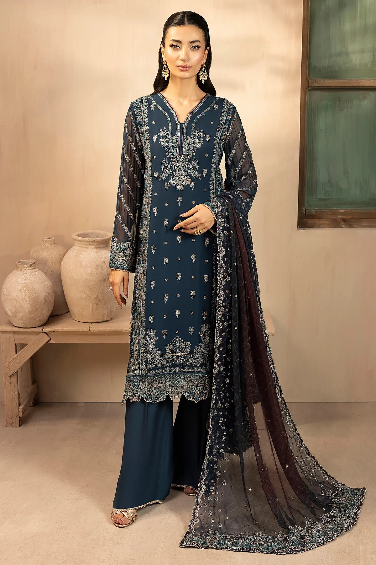 5581-DELLA EMBROIDERED CRINKLE CHIFFON - MWU05581-999-DELLA