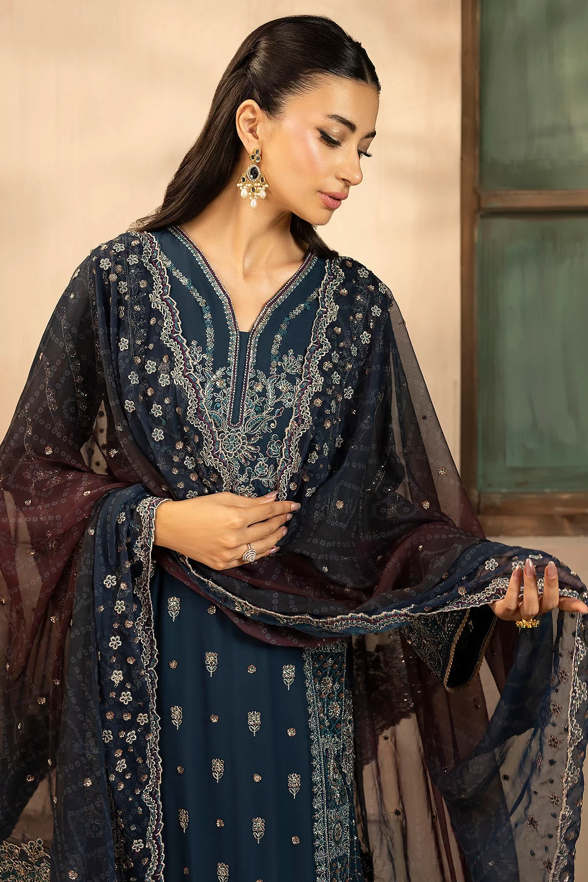 5581-DELLA EMBROIDERED CRINKLE CHIFFON - MWU05581-999-DELLA