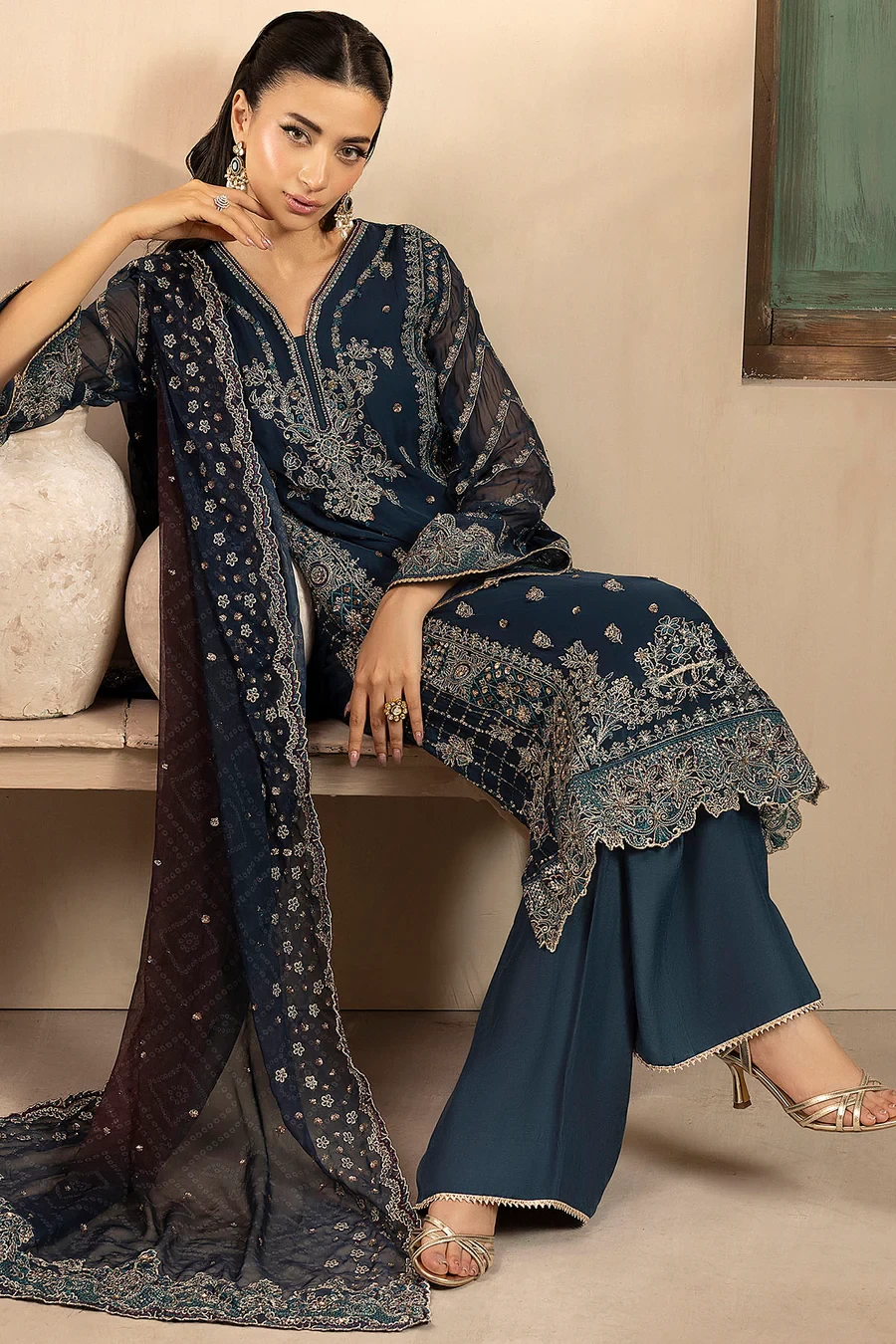 5581-DELLA EMBROIDERED CRINKLE CHIFFON - MWU05581-999-DELLA