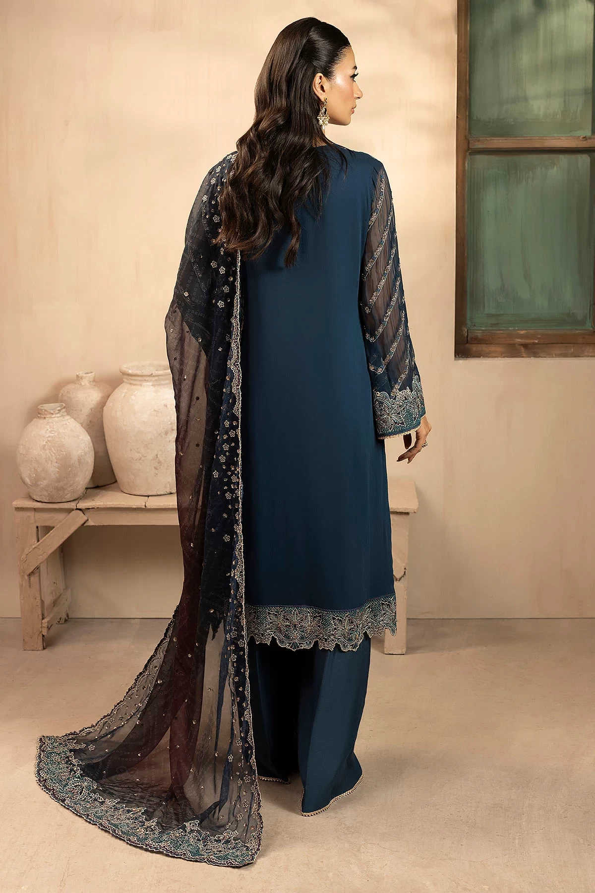 5581-DELLA EMBROIDERED CRINKLE CHIFFON - MWU05581-999-DELLA