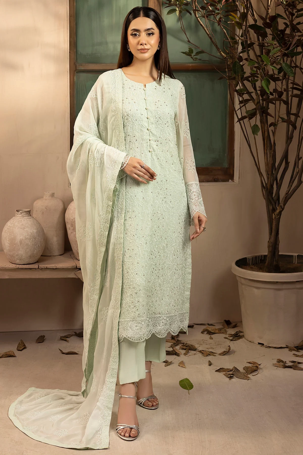 5646-HELENE EMBROIDERED CRINKLE CHIFFON - MWU05646-999-HELENE