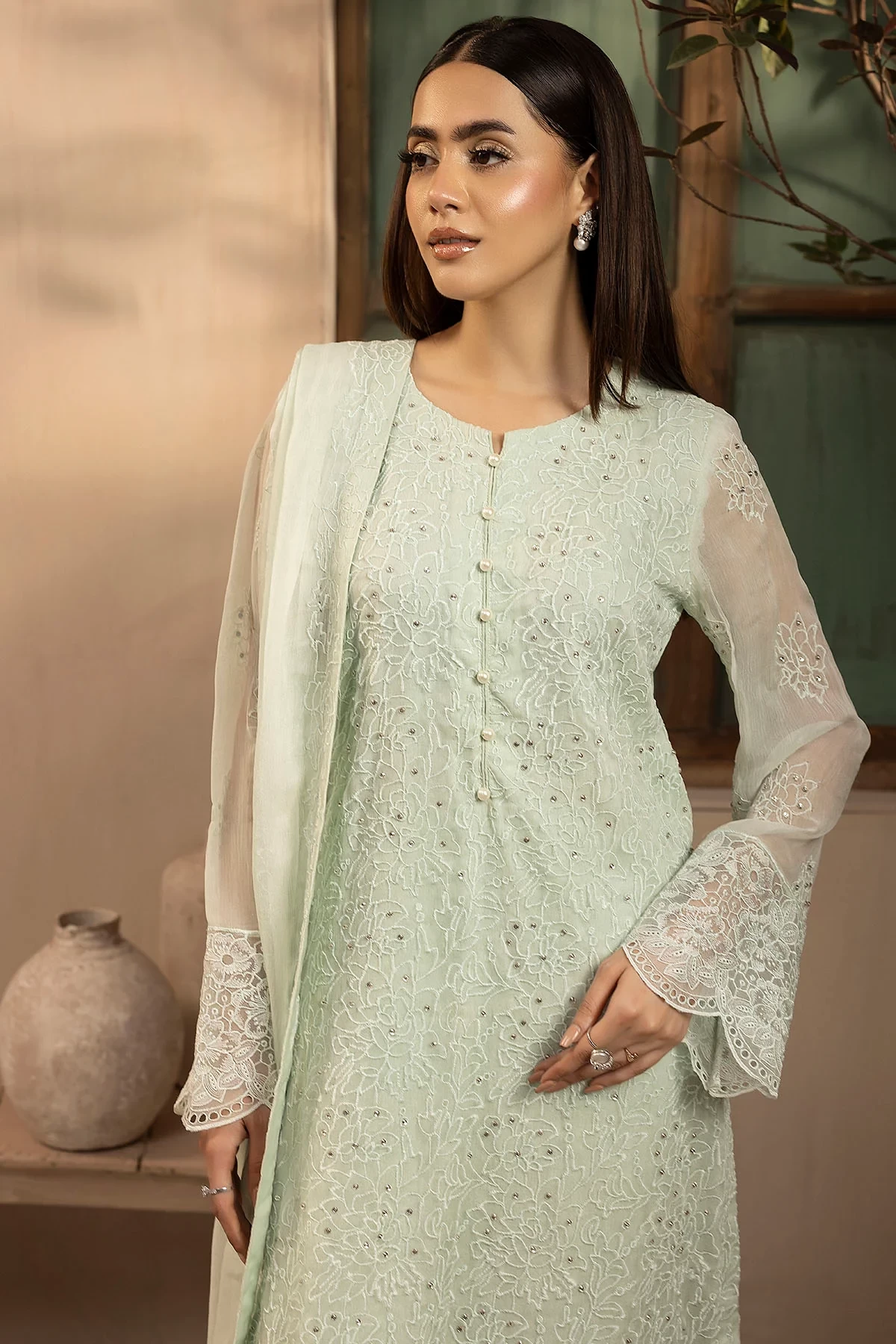 5646-HELENE EMBROIDERED CRINKLE CHIFFON - MWU05646-999-HELENE