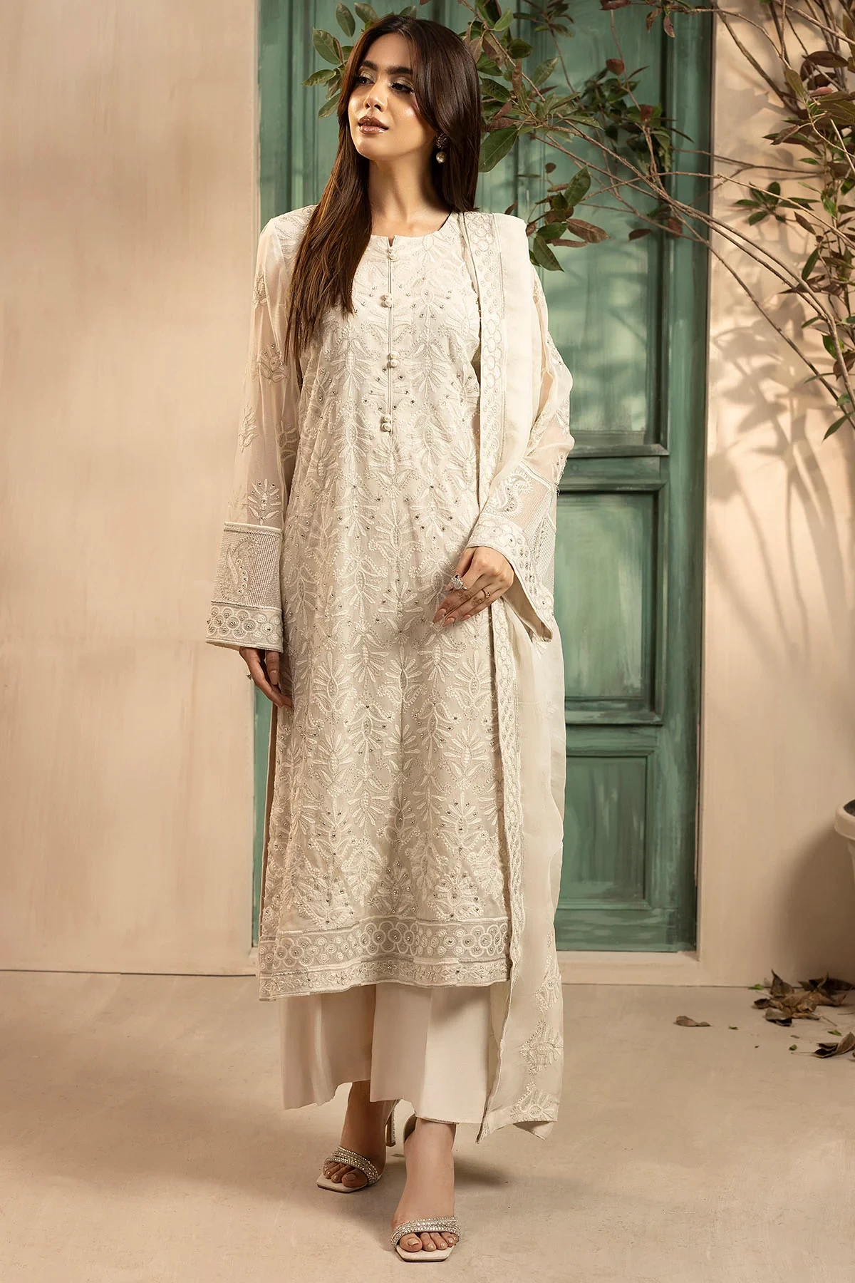 5647-FRAN EMBROIDERED CRINKLE CHIFFON - MWU05647-999-FRAN